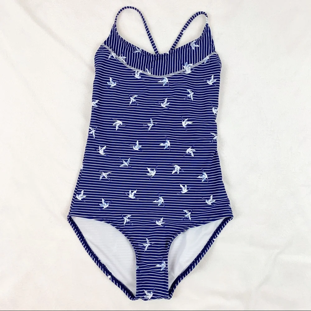 Copper Key striped bird‎ crisscrossed back swimsuit